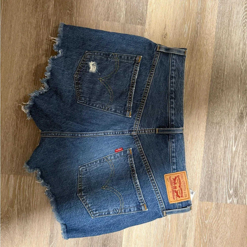 Ripped High-Rise Denim Shorts in Blue - Picture 2 of 2